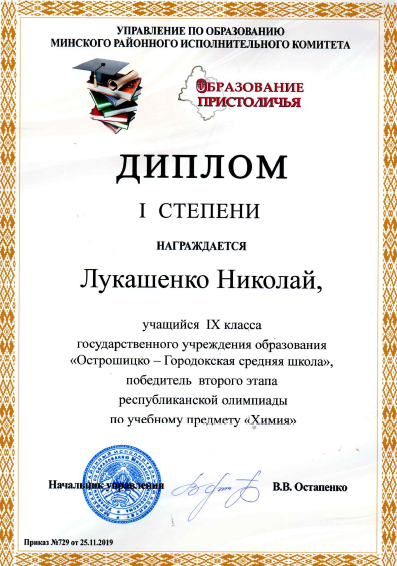 Мікалай Лукашэнка заняў 1-е месца на раённай алімпіядзе па хіміі