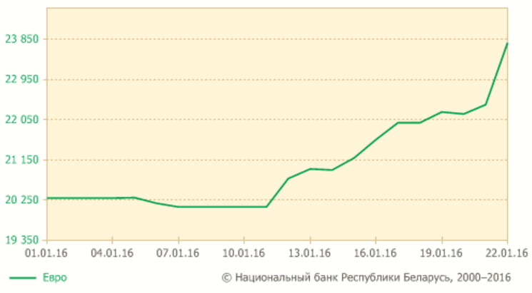 21 студзеня курс долара вырас на 1103 рублі, курс еўра — на 1388