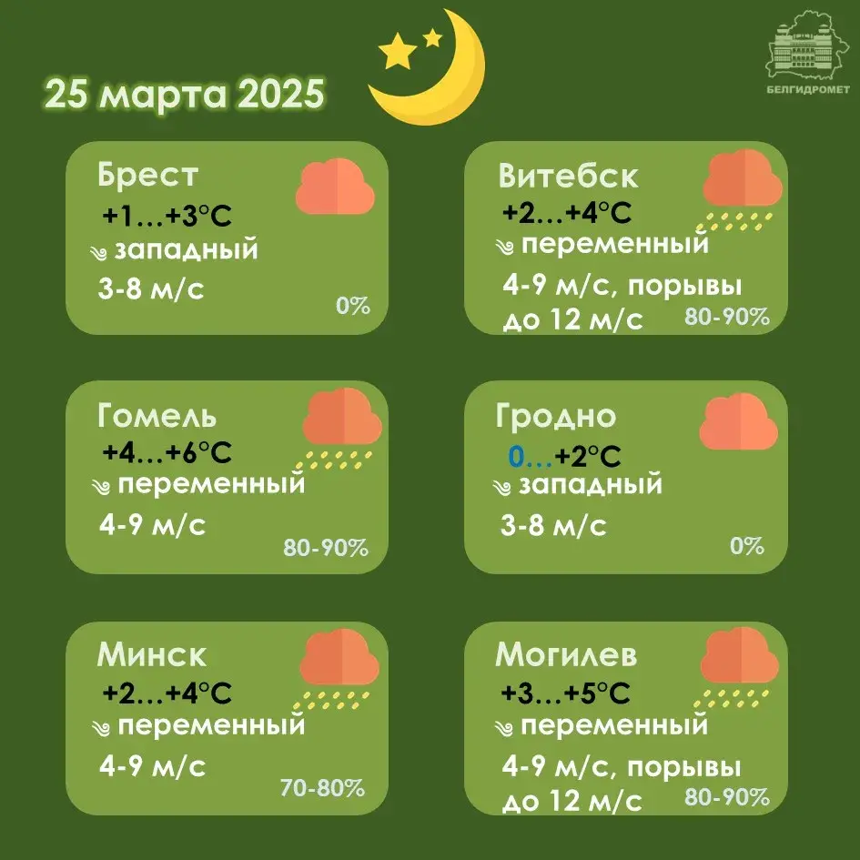 25 сакавіка ў Беларусі працягнуцца дажджы