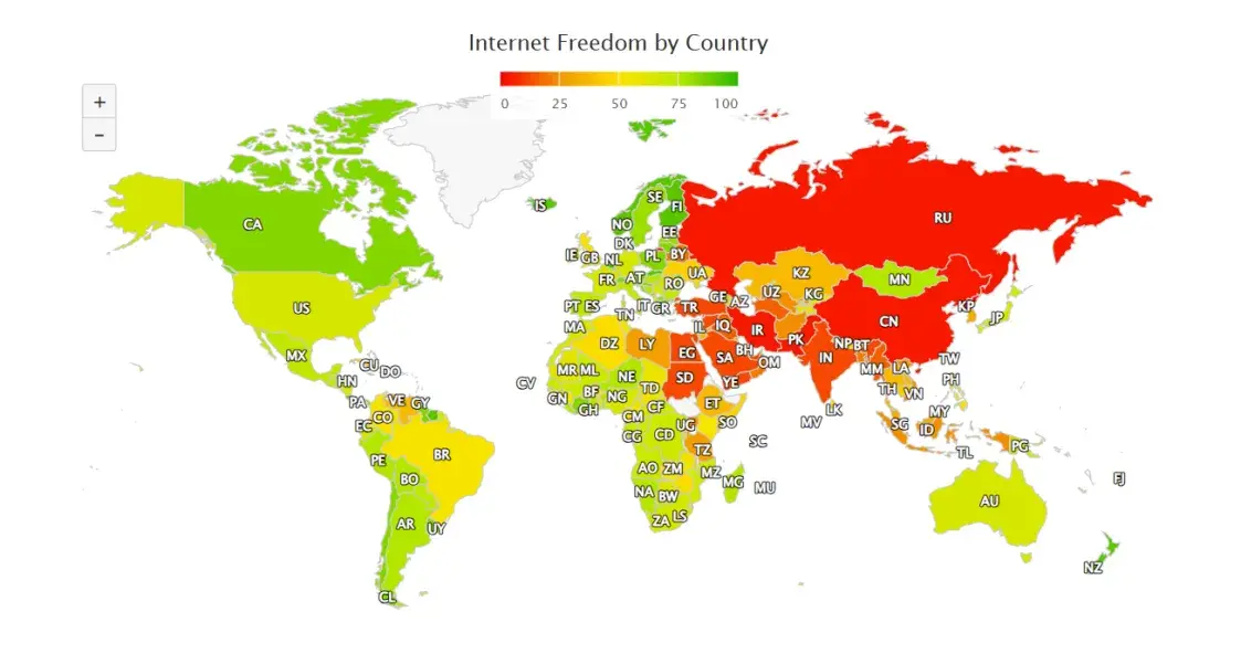 Беларусь апынулася амаль на самым дне ў рэйтынгу свабоды інтэрнэта