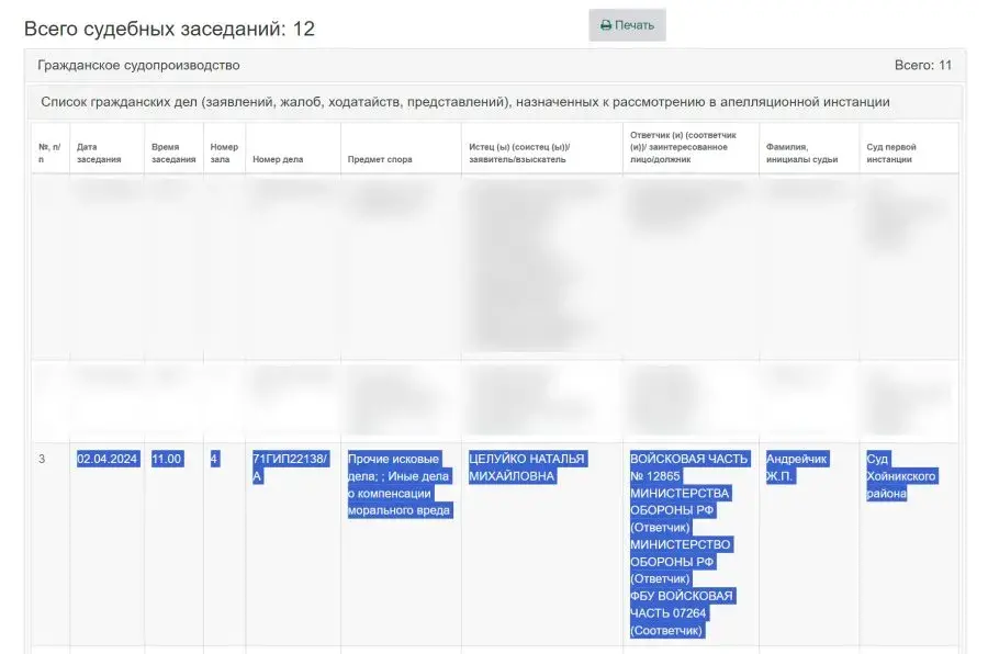 В Гомельском облсуде рассматривают иск местной жительницы против Минобороны РФ