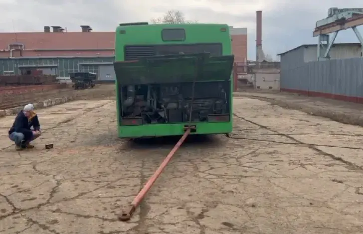 Выпрабаванне сістэмы пажаратушэння на аўтобусе МАЗ
