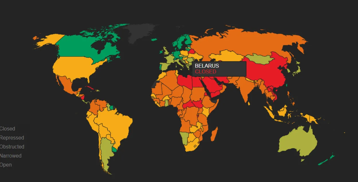 Так выглядит карта гражданского сообщества в мире / monitor.civicus.org​