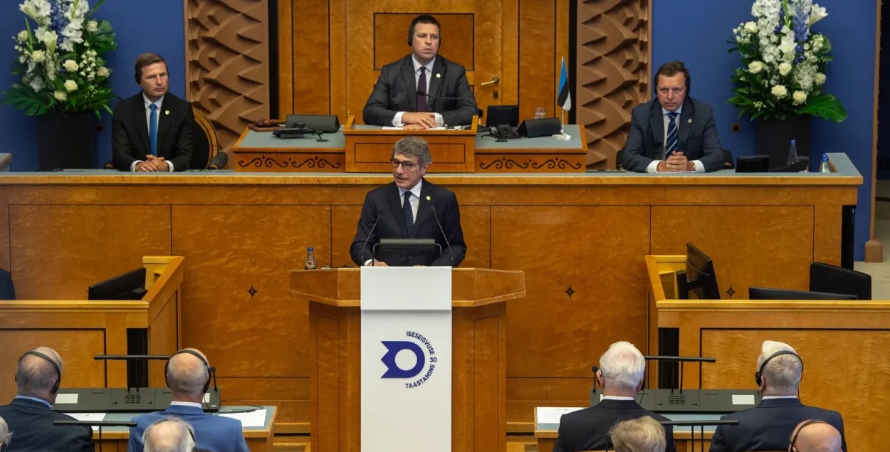Давид Сассоли выступает в эстонском парламенте / twitter.com/EP_President