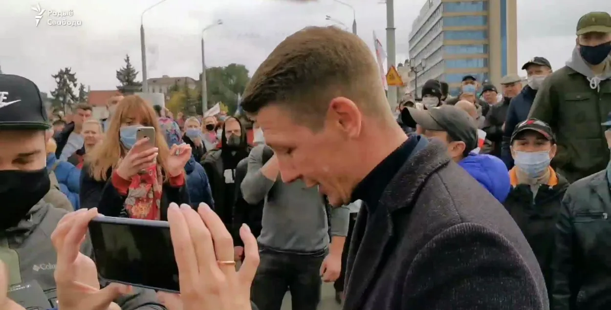 Александр Хоровец во время акции протеста 25 октября 2020 года / кадр из видео &quot;Радыё Свабода&quot;
