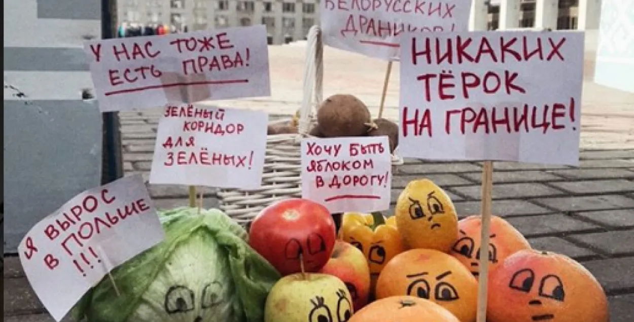 Митинг овощей и&nbsp;фруктов на Октябрьской площади / instagram.com/50shadesofgrey.fruit​