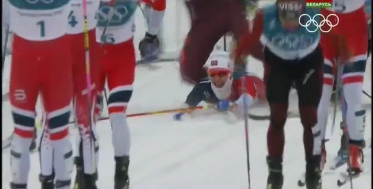 Нарвежскі лыжнік Кругер упаў на старце, але перамог у алімпійскім скіятлоне 