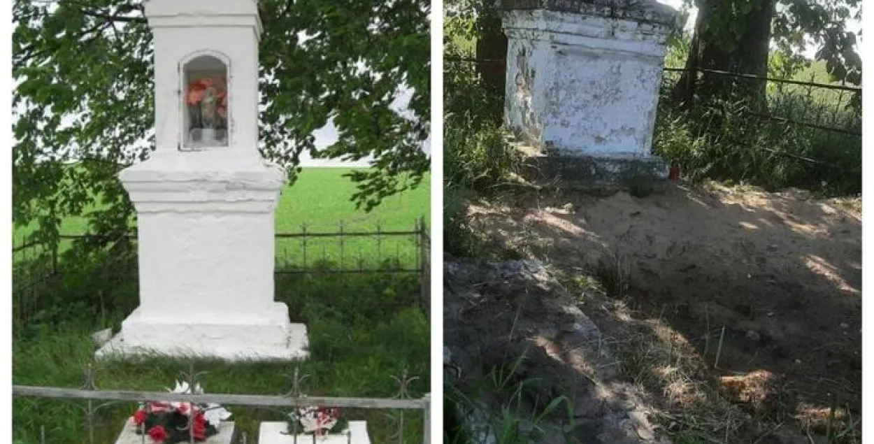 Слева &mdash; часовня и могилы польских солдат под Иодковичами. Справа &mdash; нынешний вид захоронения / glosznadniemna.pl