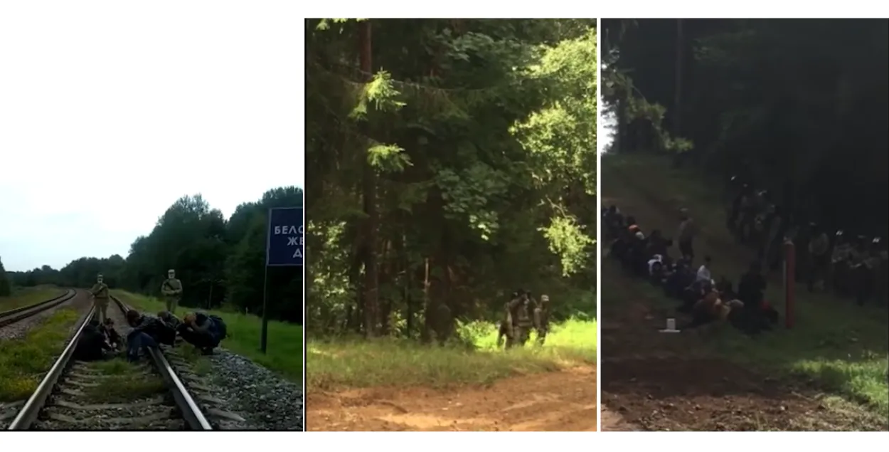 Белорусские пограничники прогоняют мигрантов в Латвию (видео)