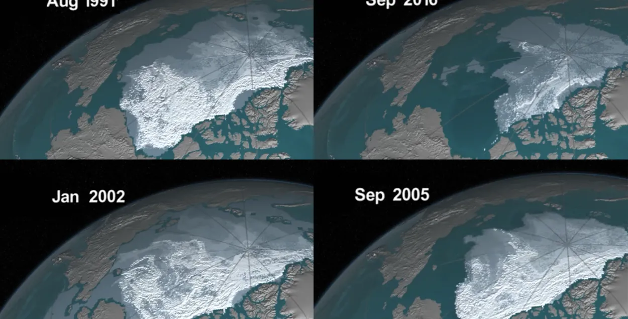 Як змянілася ледзяное покрыва Арктыкі за 24 гады — у анімацыі NASA