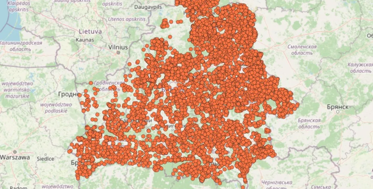 Карту спаленых вёсак апублікавалі на сайце Нацыянальнага кадастравага агенцтва​