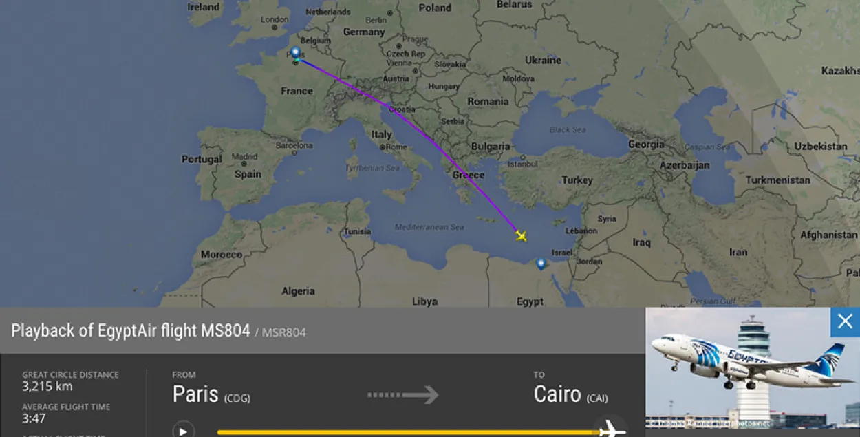 Мінабароны Грэцыі: Перад знікненнем егіпецкі A320 развярнуўся на 360 градусаў