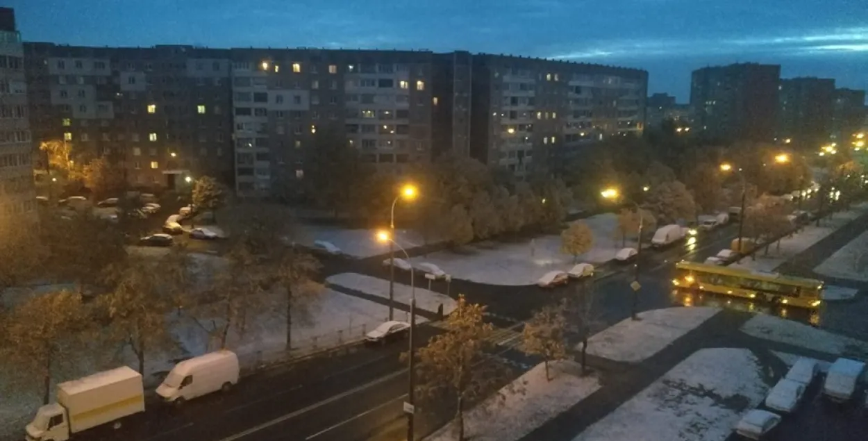 Снег в Минске / Из аккаунта Ильи Добротвора в Фейсбуке
