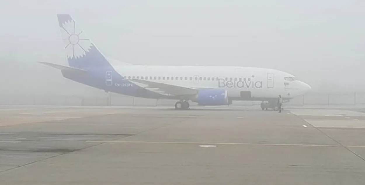 Самолёт приземляется в минском аэропорту в сильный туман (видео)