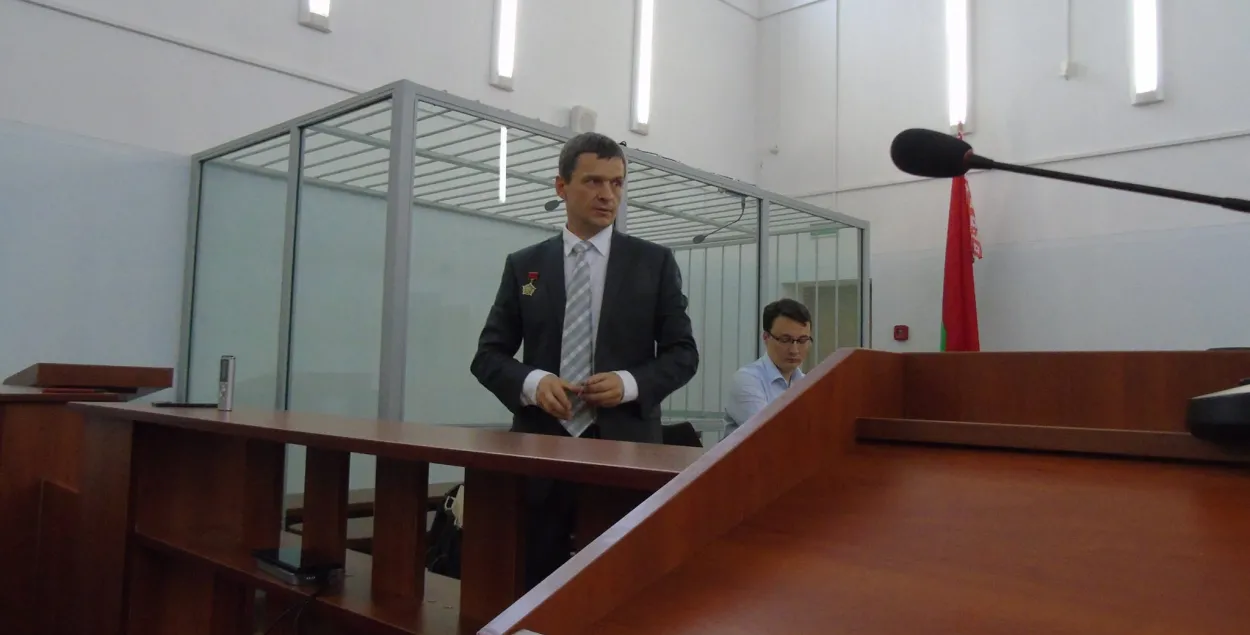 Aleh Vouchak in court. Photo: Natallya Harachka