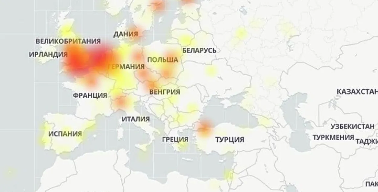 Белорусская карта для россиян. Карта сбоев Google.