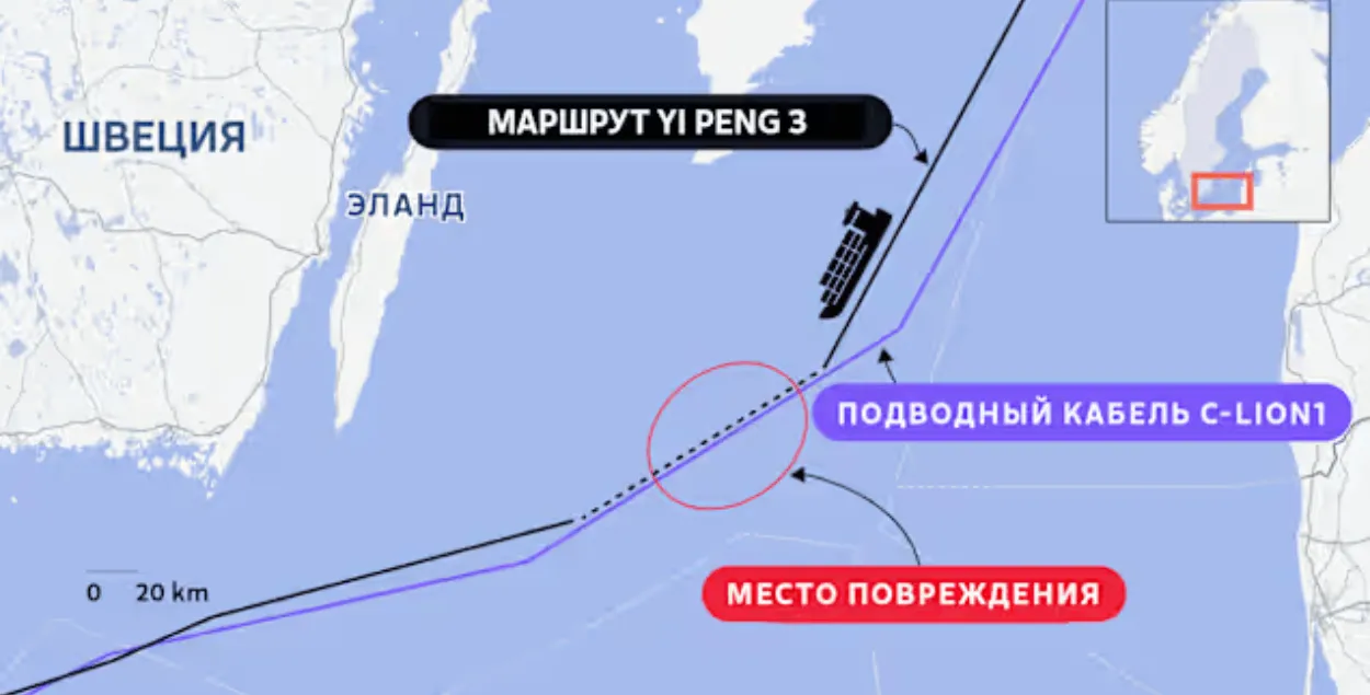 Схема пралягання падводнага кабеля
