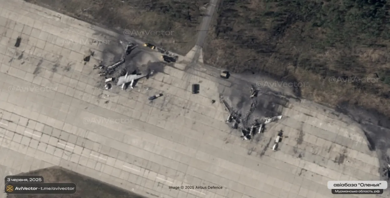 Спадарожнікавыя здымкі расійскай базы, якую атакавалі ўкраінскія дроны
