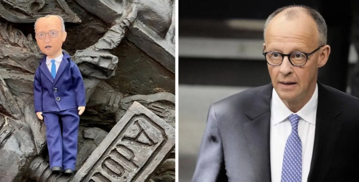 Кукла на памятнике Рокоссовскому и Фридрих Мерц
