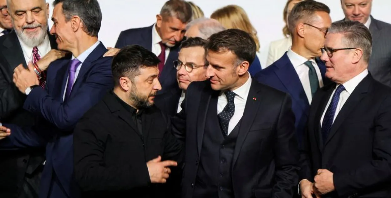 Уладзімір Зяленскі,&nbsp;Эмануэль Макрон&nbsp;і Кір Стармер
