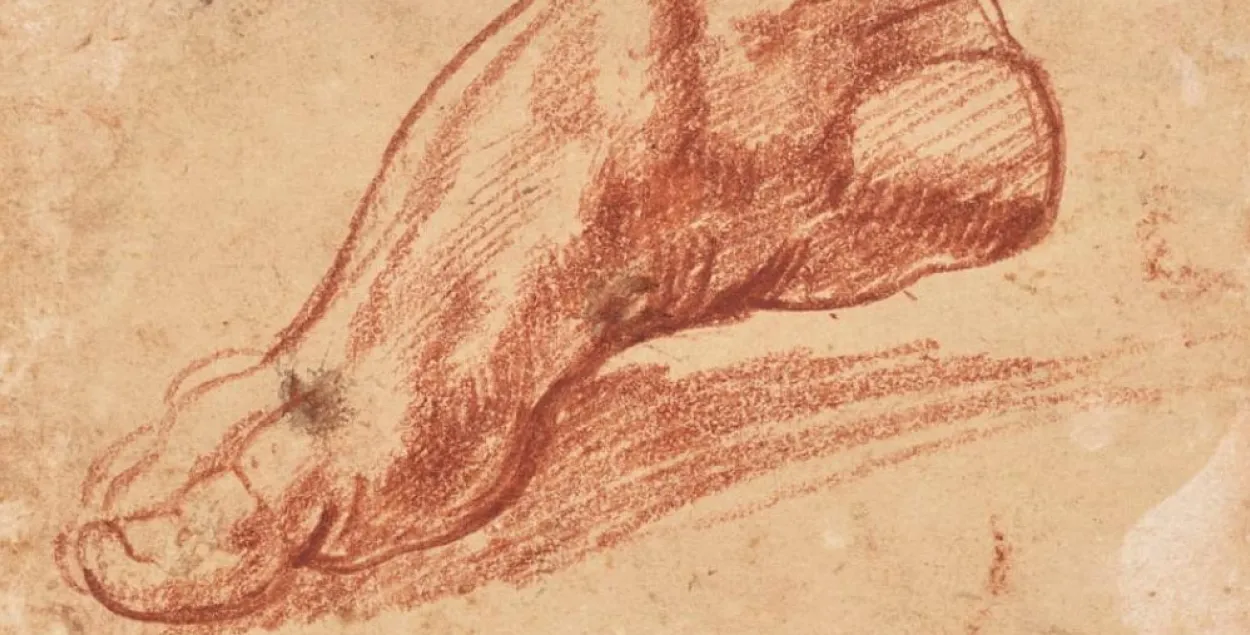 Рисунок с изображением человеческой стопы работы Микеланджело
