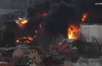 Пажар у Львове пасля абстрэлу / AFP