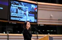 Svyatlana Tsikhanouskaya speaks at the Sakharov Prize ceremony in the EU Parliament in Brussels, Belgium, December 16, 2020 / Reuters