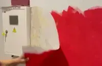 Хозяйка типографии под давлением силовиков ободрала бело-красные обои / кадр из видео