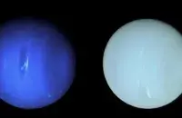 Такім Нептун паказвалі ў мінулым (злева), але яго сапраўдны колер іншы (справа)