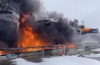 Пасля атакі беспілотніка загарэлася нафтабаза ў Клінцах, студзень 2024-га
