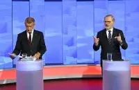 Андрей Бабиш во время предвыборных дебатов.
