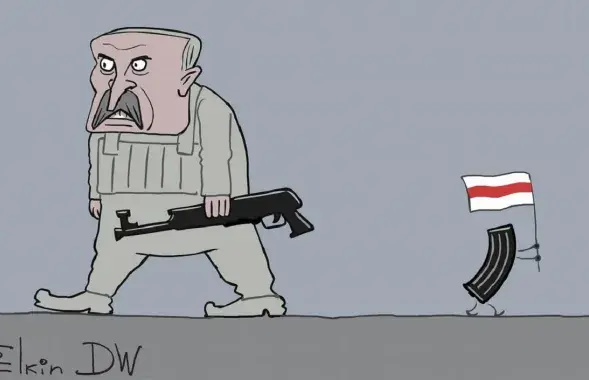 Александр Лукашенко должен считаться с нежеланием белорусов воевать против Украины / Карикатура dw.com
