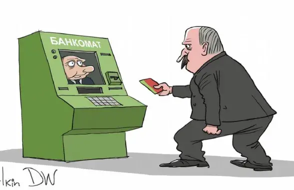 Александр Лукашенко и его зависимость от российской поддержки / карикатура dw.com
