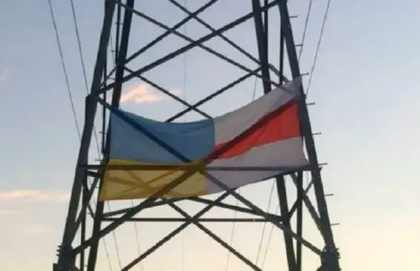 Флаг на опоре линии электропередач / Скриншот видео МВД
