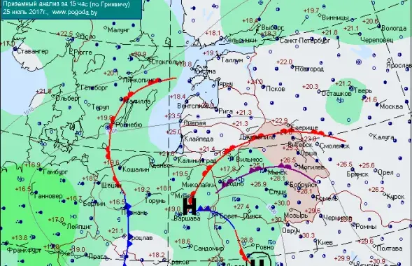 Атмосферные фронты над Беларусью. Инфографика &mdash; pogoda.by