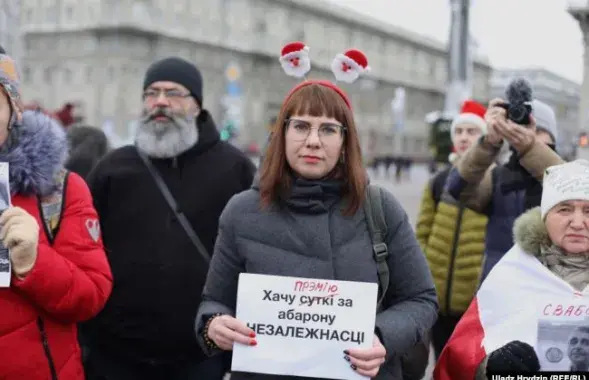 Ольга Ковалькова на митинге против интеграции 29 декабря / Радио Свобода