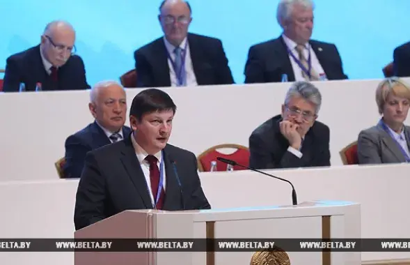 Belarusian parliament member Ihar Marzaluk making a public speech. File photo: BELTA