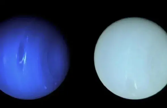 Таким Нептун показывали в прошлом (слева), но его настоящий цвет другой (справа)