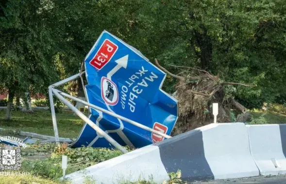 Дорожный знак после урагана
