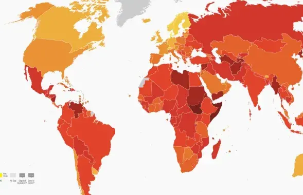 Карта стран по рейтингу восприятия коррупции. Чем темнее цвет, тем выше уровень восприятия коррупции
