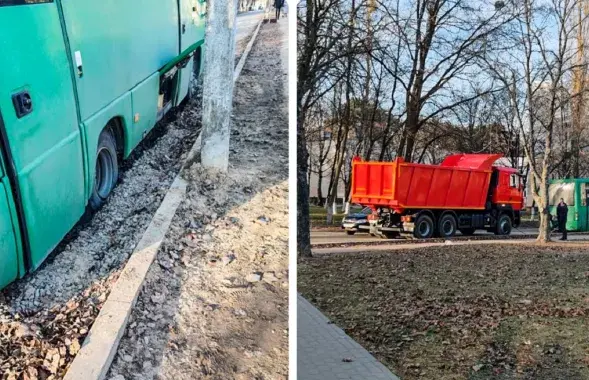 Автобус пришлось вытаскивать из ямы
