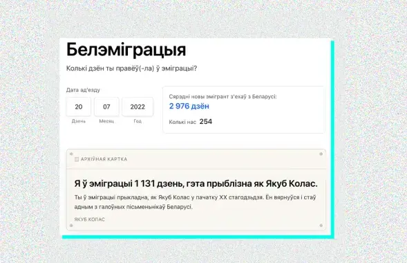 Таксама сайт падлічвае сярэднюю працягласць эміграцыі беларусаў
