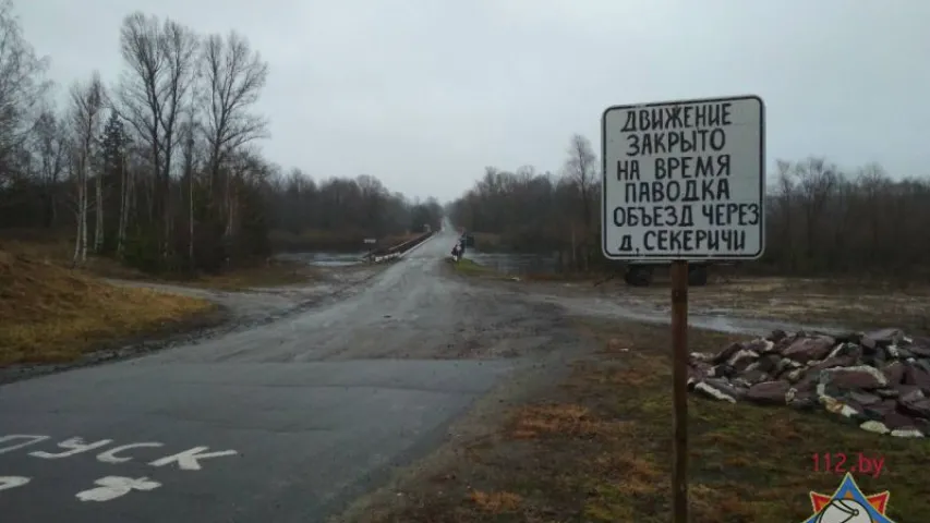 Паводка на Пцічы затапіла ўчастак дарогі ў Петрыкаўскім раёне 